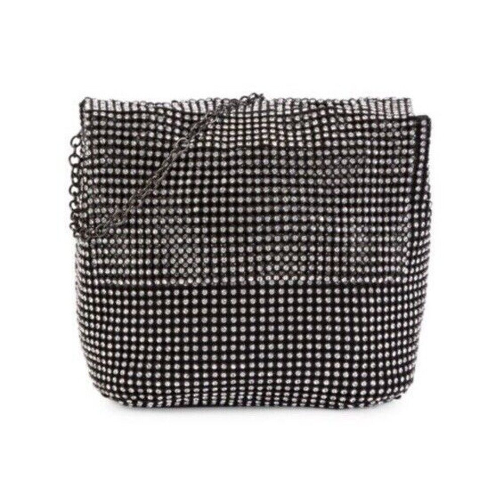 Le Regale Bag Evening Purse Long Shoulder Strap Crystal‎ Rhinestone Mesh Black